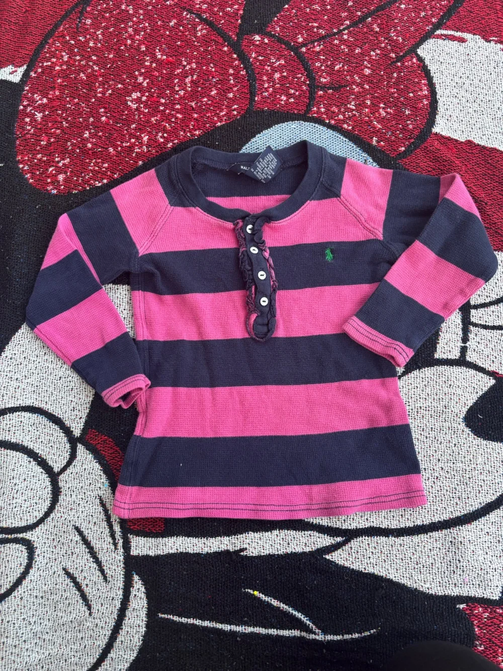 RALPH LAUREN KIDS PINK BLUE WAFFLE KNIT LONG SLEEVE SHIRT GIRLS SIZE 6